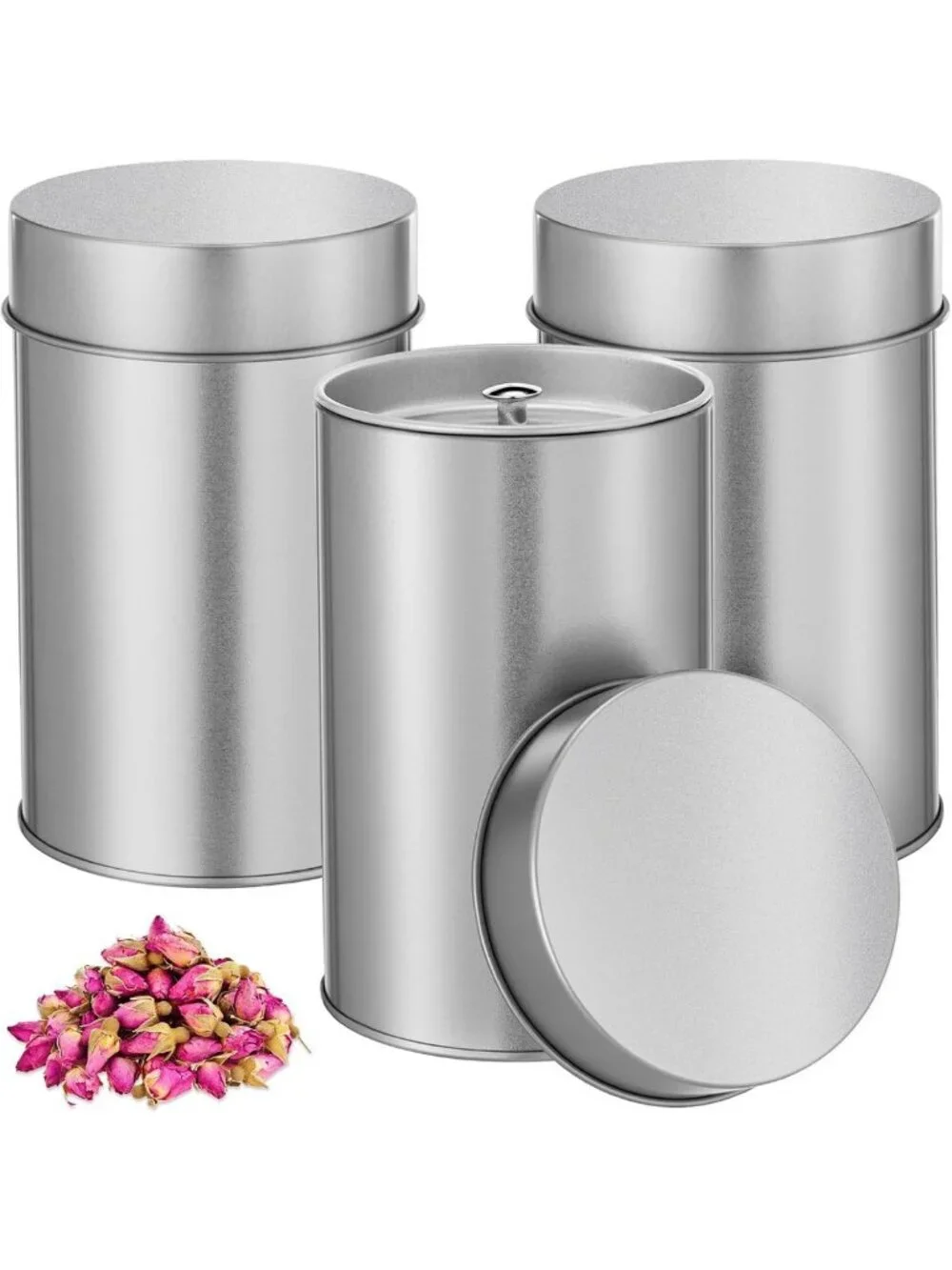 Stylish Silver Tea Storage Canisters - 16 Oz Loose Leaf Tea Containers, Set of 3
